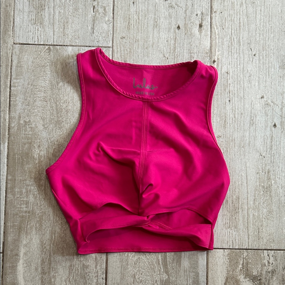[Lulu’s]  Pink Cut Out Twist Crop Top - Size Medium